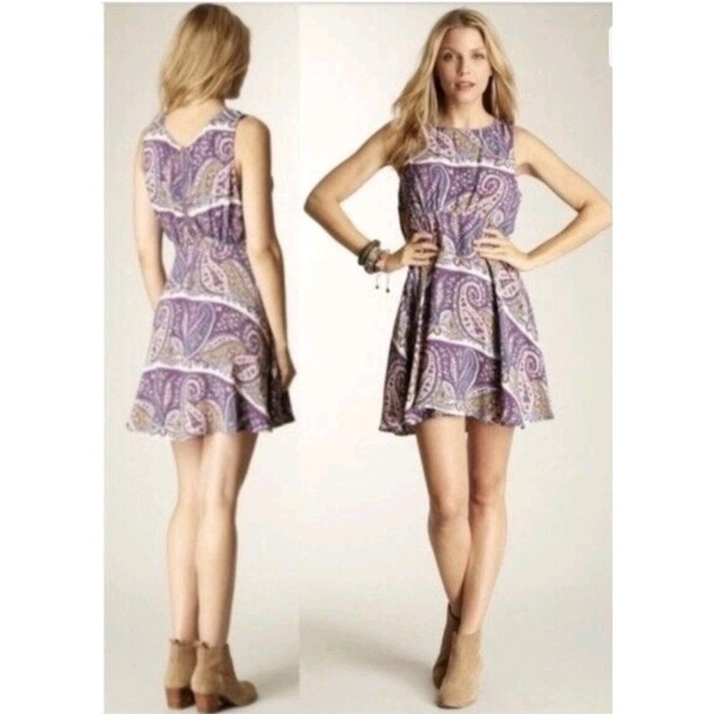 Free People Dancing Pretty Paisley Tank Dress Women 4 Purple Sleeveless Boho EUC